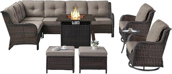 Belord Patio Furniture Set with Fire Pit Table, 8 Piece Wicker Outdoor Furniture Set - Photo 1