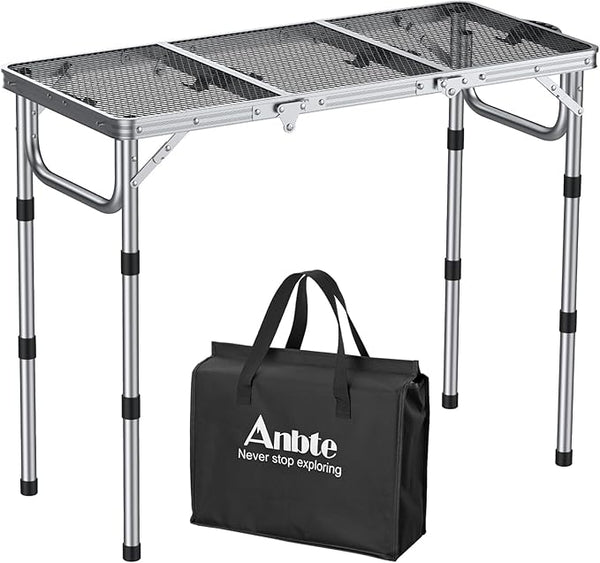 Anbte 3ft Folding Grill Table with Storage Bag, 3 Adjustable Height 27.5" Aluminum Portable Grill Table, Heat Resistant - Photo 1