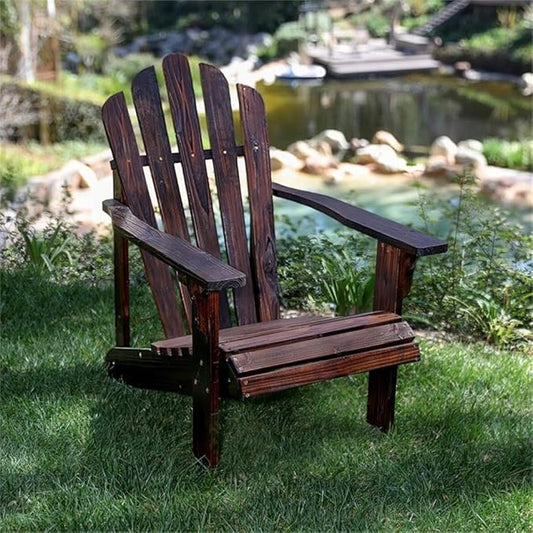 Pemberly Row Cedar Wood Adirondack Chair, Brown Finish, 36" H x 35" W x 26.25" D, Ergonomic Design, Moisture-Resistant, Durable Patio Porch Chair for Outdoor or Garden Relaxation