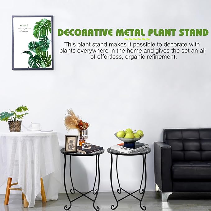 Fashion&cool Outdoor Side Tables, Weather Resistant Metal Patio Side Table, Small Round Outdoor End Table Side Table for Patio Yard Porch Balcony Garden Bedside, Plant Stand for Indoor Outdoor