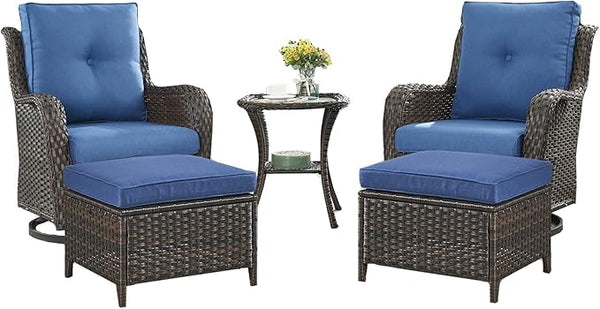 Rilyson Patio Furniture Swivel Chairs Set - 5 PC Wicker Rattan Outdoor Sectional Conversation Sets with 2 Swivel - Photo 1