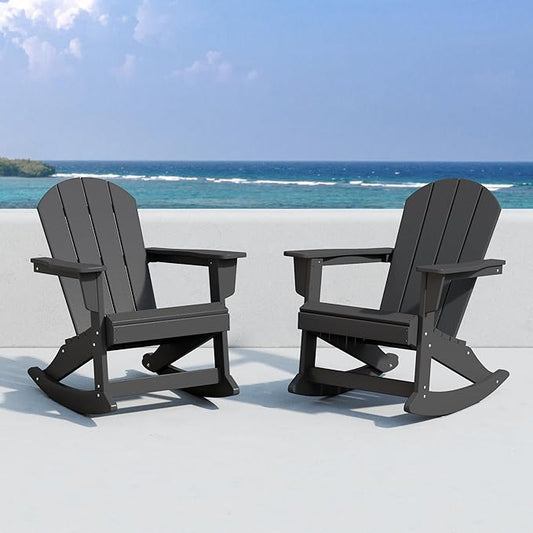 WO WESTIN OUTDOOR HDPE Laguna Outdoor Rocking Poly Adirondack Chair (Set of 2), Gray