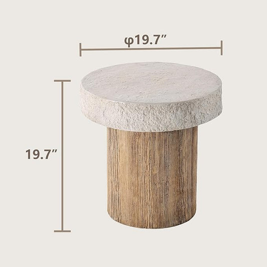 HOMPUS Outdoor Dining Table, Concrete Coffee Table Round, 20 inches with MgO Tabletop, Antique Beige for Patio, Garden, Backyard