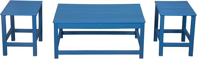 WestinTrends Malibu 3-Piece Set Outdoor Coffee and Side Table for Adirondack Chair, Pacific Blue