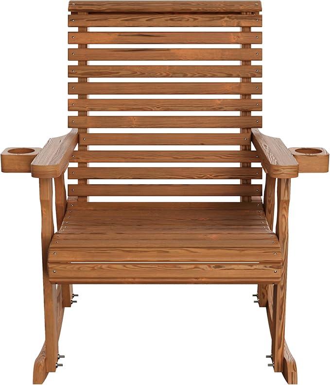 Amish Heavy Duty 600 Lb Roll Back Pressure Treated Rocking Chair with Cupholders (Oak Stain)