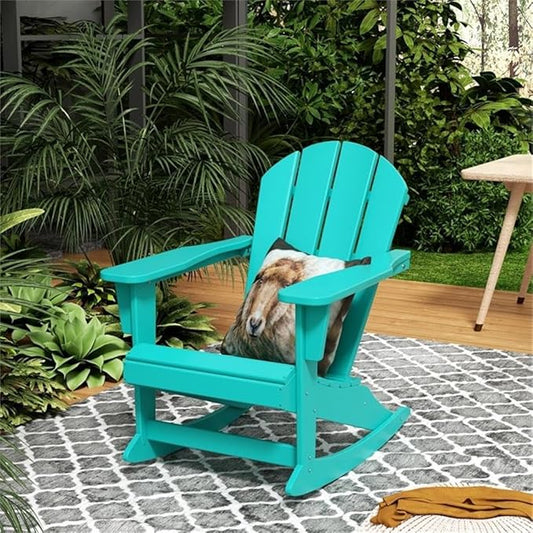 Costaelm Outdoor Adirondack Chair, All Weather Resistant Classic Balcony Chair and Fire Pit Chairs, Adirondack Plastic Outdoor Porch Furniture Rocking Chair High Back HDPE Poly Lumber, Turquoise