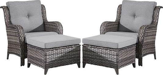 Belord Wicker Furniture 4 Pieces Outdoor Patio Furniture Set Patio Chairs with Ottomans Conversation Set for Porch Garden Deck Balcony Poolside