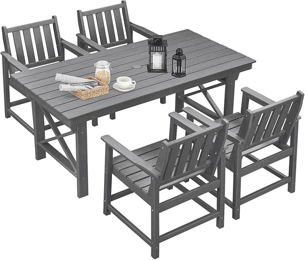 HDPE Patio Dining Set, 5-Piece Outdoor Table and Chairs with Umbrella Hole, Modern Outdoor Dining Set for 4 - Photo 1