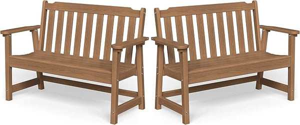 Ciokea 49" Heavy Duty Outdoor Bench Set of 2, HDPE Weatherproof Garden Bench, 2-Person Memorial Benches with 660 Lbs, Waterproof Patio Porch Benches for Outside Business Deck Office Backyard, Teak