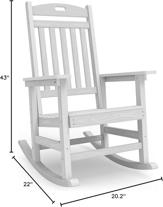 YEFU Outdoor Rocking Chair Porch: Outdoor Patio Rocking Chairs-Oversized Rocker Chair-All Weather Poly Rocker Lawn Chairs for Adult-Seat Area 22"x21"-Backrest Height 31"-380lbs Weight Capacity-White