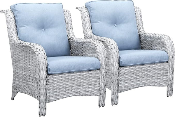 Rilyson Outdoor Patio Chairs Wicker Chair - 2PC Rattan Chairs Set with High Back and Deep Seating for Deck Porch - Photo 1