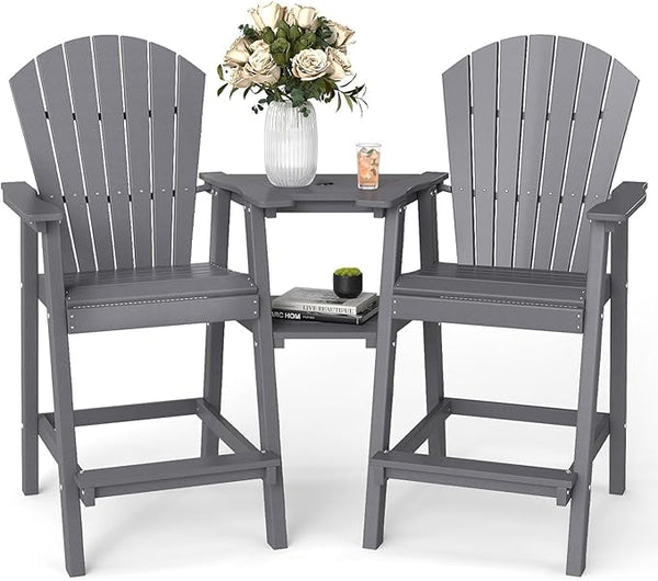 FOOWIN Tall Adirondack Chair Set of 2, All Weather HDPE Bar Height Adirondack Chair with Double Connecting Trays - Photo 1