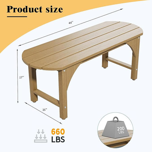 Outdoor Bench Garden Bench, HIPS 2-Person All-Weather Patio Dining Bench Outside Weatherproof Furniture for Garden, Porch & Park (Brown)