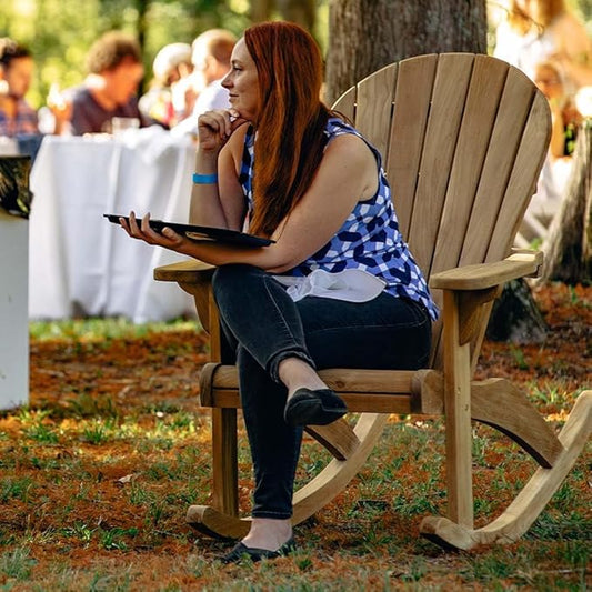 Ash & Ember Savannah Grade A Teak Adirondack Rocking Chair, Patio Lounge Seat for Deck, Porch, or Backyard Indoor Outdoor Use, Weather Resistant, Gently Curved Seat and Back with Tight Slats