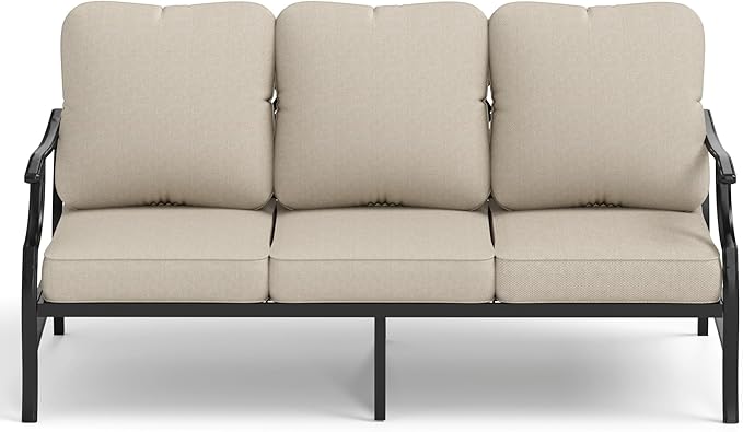 HERA'S HOUSE Patio Furniture Sofa, All-Weather Outdoor 3 Seats Couch, Outdoor Patio Couch with Deep Seating and Olefin Cushions for Lawn Garden Backyard Balcony