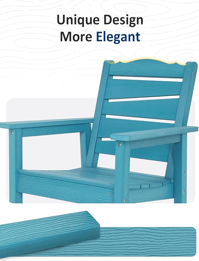 Patio Rocking Chairs Set of 2, Weatherproof HIPS Outdoor Rocking Chair for Adults, 400LBS Support Heavy Duty Porch Rocking Chairs for Garden, Lawn, Backyard, Outdoor and Indoor (Lake Blue)