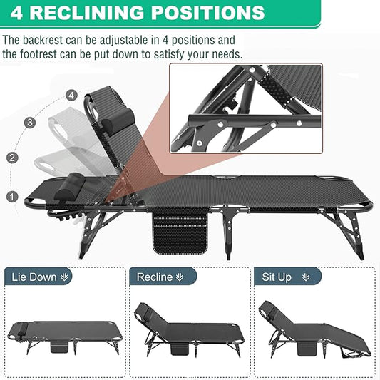 LILYPELLE Folding Outside Chaise Lounge Chair with Mattress, 5 Position Adjustable Patio Folding Lounge Chair Reclining Chairs Perfect for Outside, Sunbathing, Camping, Pool, Beach, Patio, Noble Gray