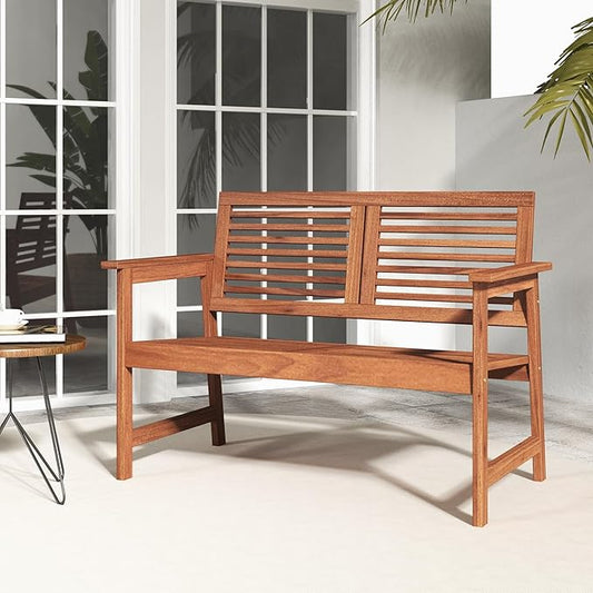 Tangkula Outdoor Bench with Cushion, 2-Person Patio Bench with Slatted Back & Seat, Removable Cushion, Conversation Loveseat Chair for Porch Lawn Garden Backyard Balcony (Off White)