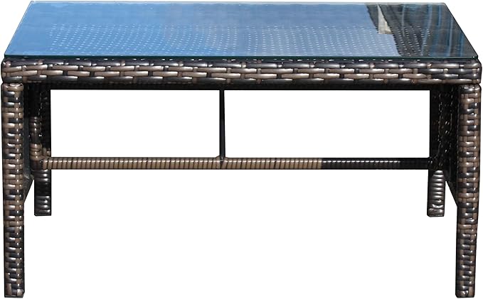 Rattan Wicker Side Table Glass Coffee Table for Outdoor Backyard Lawn Balcony Pool RectangleTempered Glass Top Wicker Rattan End Table Furniture with Storage (Brown3)