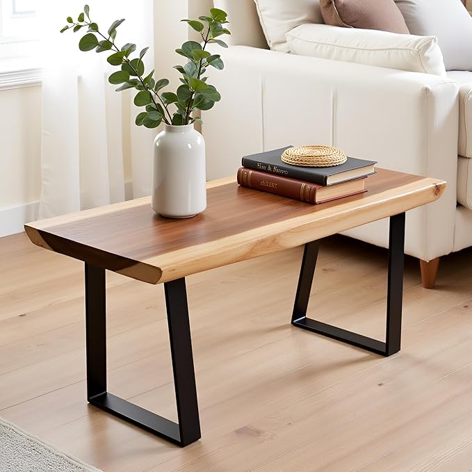 Natural Solid Wood Bench 32"x14"x18"H Live Edge Wooden Entryway Bench Rustic Rectangle Coffee Side Table Living Room Bedroom Bathroom Patio Outdoor Garden Foot Rest Stool