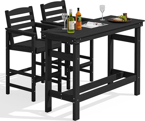 SERWALL Outdoor Bar Set - 2 Adirondack Bar Chairs & Bar Height Table with 1.6" Umbrella Hole - Photo 1