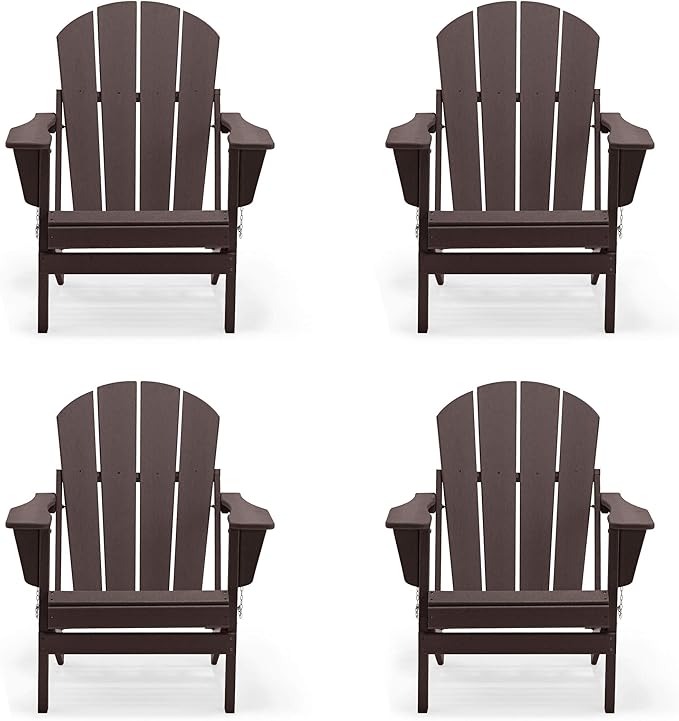 WO WESTIN OUTDOOR HDPE Laguna Outdoor Folding Poly Adirondack Chair (Set of 4), Dark Brown
