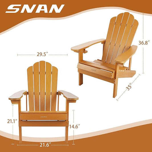 SNAN Adirondack Chair Weather Resistant with Cup Holder, All-Weather Patio Chair for Garden&Outdoor Fire Tables, Fade-Resistant Outdoor Seating, Wood-Like Processing Sturdy Outdoor Chair(Teak)