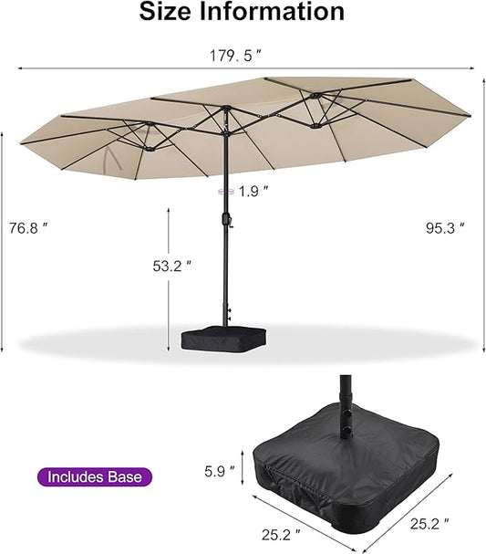PURPLE LEAF Patio Oversized Chaise Lounge with 15FT Umbrella Outdoor Lounge Chair Beach Pool Sunbathing Lawn Lounger, Base and Side Table Included, Beige