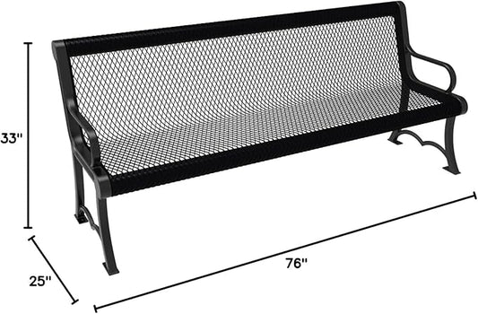 COATEDOUTDOORFURNITURE Coated Outdoor Furniture Heavy-Duty Outdoor Bench Thermoplastic Coated, Expanded Metal, Commercial-Grade Garden Bench, Made in America (Portable with Back, 6 Ft, Black)