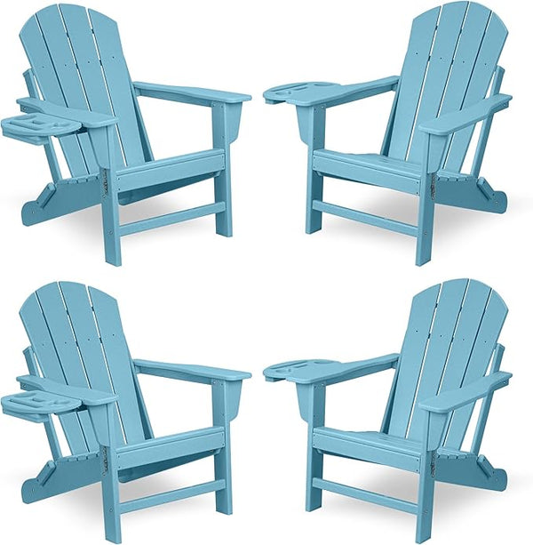 FOOWIN Folding Adirondack Chair Set of 4, HDPE Adirondack Chairs with Cup Holder - Photo 1