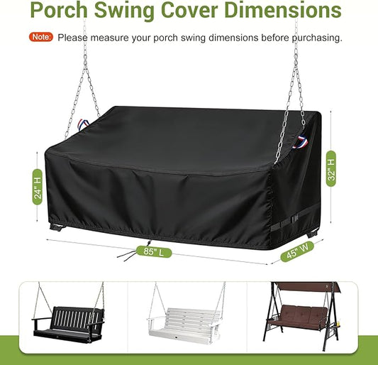 Porch Swing Cover, Waterproof Outdoor Hanging Swing Chair Cover for 2-Person Seating Bench, Patio Furniture Covers (85" L x 45" W x 24/32" H)