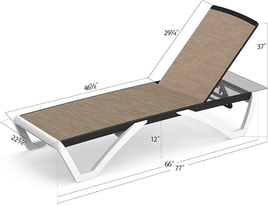 Domi Patio Chaise Lounge Outdoor Aluminum Polypropylene With Adjustable Backrest - for Beach, Yard, Balcony, Poolside Sunbathing (1 Brown Chair)