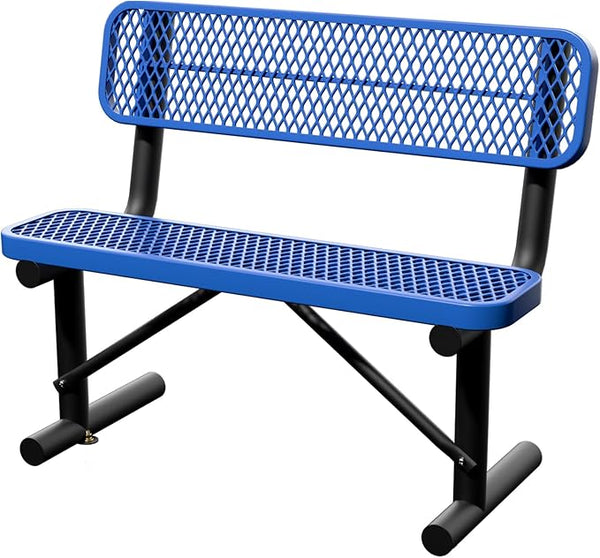 4 Feet Steel Park Bench for Outside, Outdoor Bench with Backrest & Portable Frame, Commercial Benches for Shopping Malls, Stores, Parks, Patios, Decks, Dark Blue