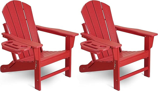 Adirondack Chair Set of 2, HDPE Folding Adirondack Chair with Multifunctional Cup Holder - Photo 1