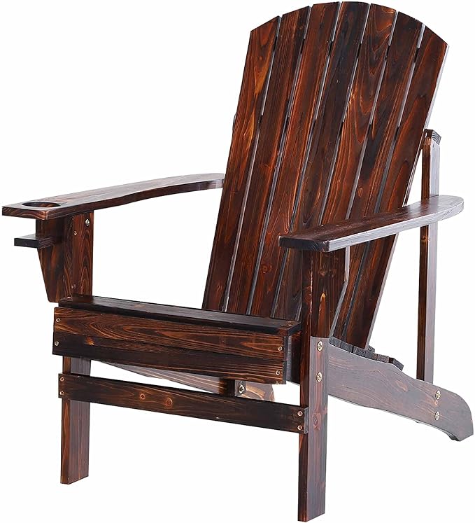 Folding Adirondack Chair, Outdoor Adirondack Chairs with Wood Texture, Acacia Wood Fire Pit Chairs, All Weather, for Deck Backyard Patio Outdoor Garden (Brown)