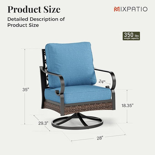 Patio Swivel Chairs Set of 2, Outdoor Sofa Chairs with Deep Seating and 5.75" Cushions, Steel Frame Porch Furniture for Lawn Backyard Deck, Navy Blue
