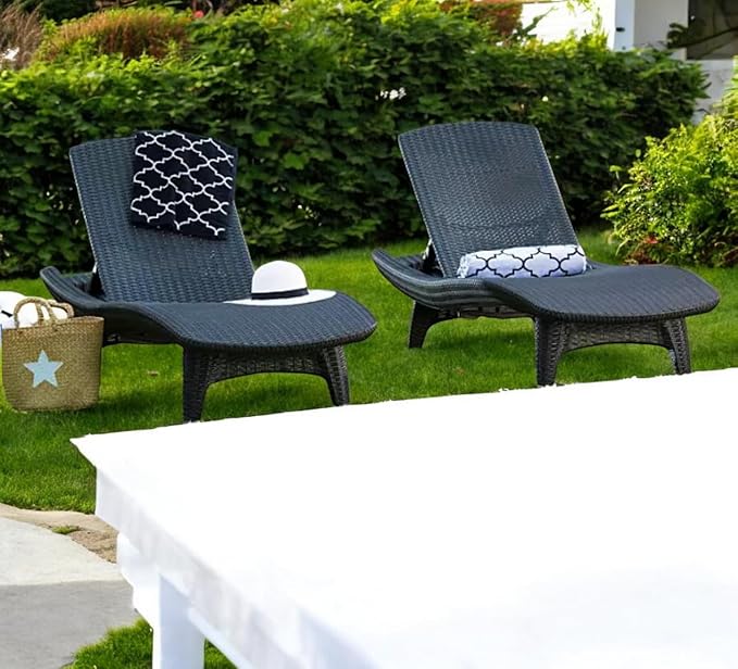 Outdoor Patio Chaise Lounge Chairs, All-Weather Wicker Rattan, Adjustable Backrest, Set of 2 (Gray)