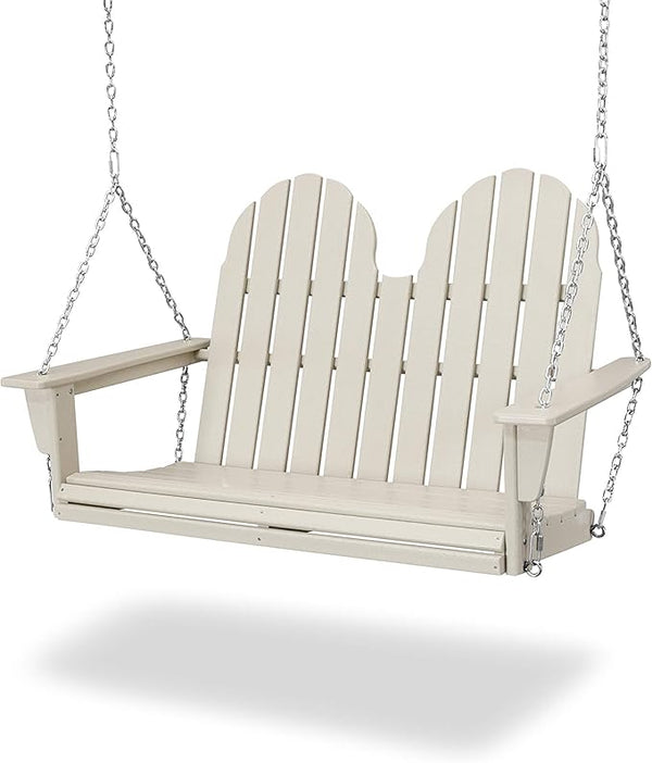POLYWOOD Vineyard 2-Person Porch Swing, Sand - Heavy Duty HDPE Outdoor Hanging Swing for Front Porch - Photo 1