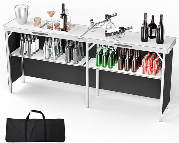 VINGLI 43" Portable Bar Table, 3-Tier Shelves, Carry Bag,Mobile Bar Table for Events, Party, Camping, Picnic, Tradeshow - Photo 1