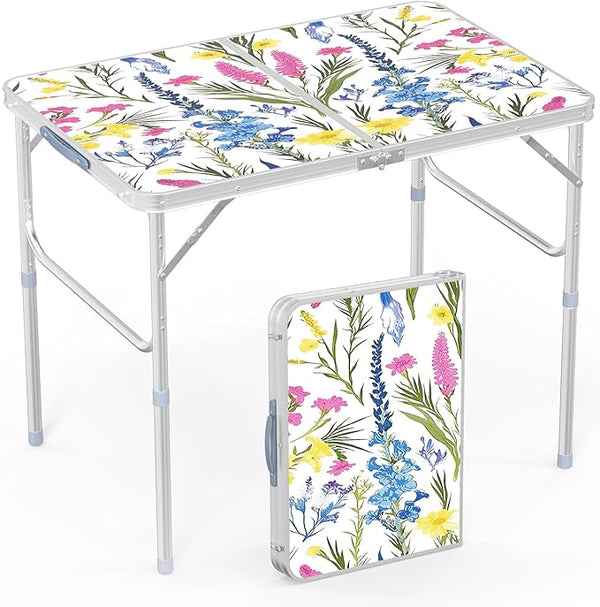 VINGLI 3FT Small Folding Camping Table Adjustable Height Aluminum Folding Table for Picnic Party BBQ - Photo 1