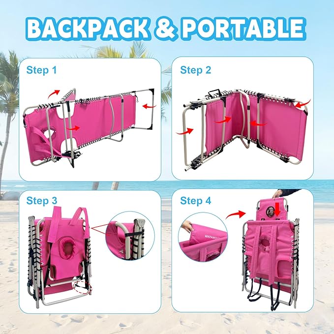 Backpack Sun Tanning Chair with Face Hole & Beach Table, 5-Position Adjustable Folding Lounge Chair Outdoor for Lawn Patio Garden