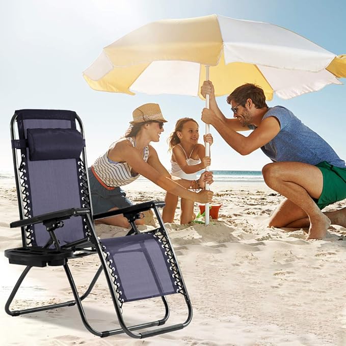 Dkeli Zero Gravity Chair Patio Chair Lounge Chair Chaise 2 Pack Outdoor Folding Adjustable Recliner Chair with Cup Holder Tray and Pillows for Patio, Pool, Beach, Lawn, Deck, Yard Blue