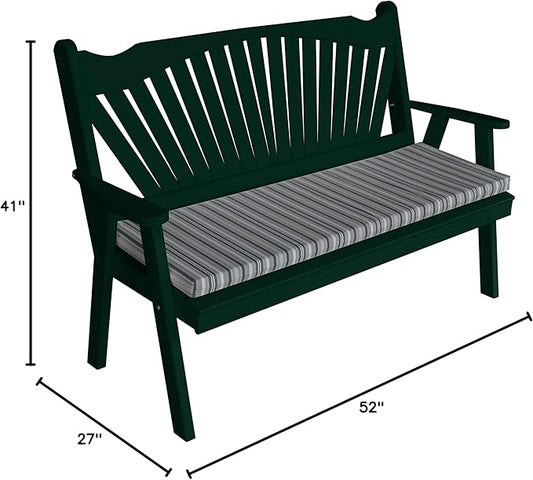Furniture Barn USA Pine 4' Fanback Garden Bench, Dark Green