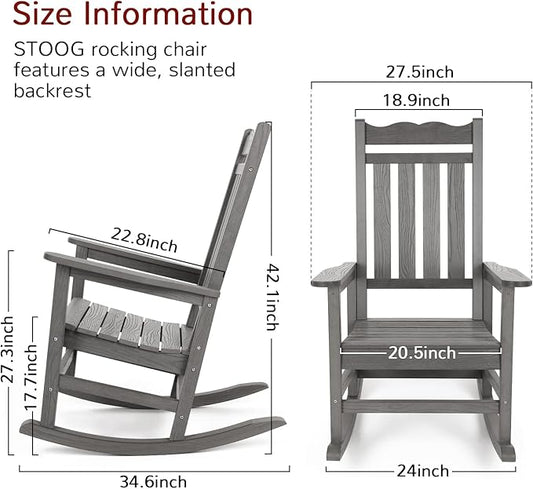 Stoog Patio Rocking Chairs Set of 4, All-Weather HIPS Outdoor Rocking Chair, Rocking Chairs for Outside, Porch, Backyard, Lawn, Garden and Indoor, Grey