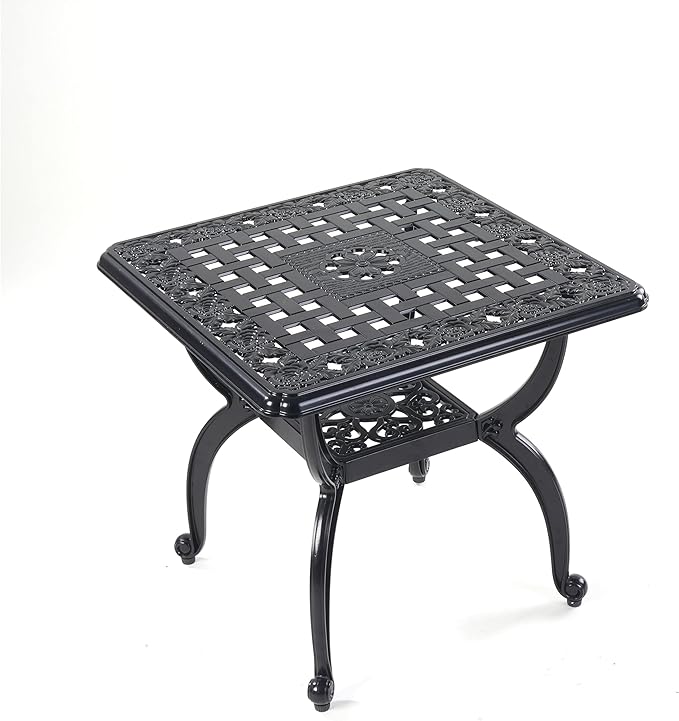 Mandolin Outdoor Patio,Rust -Resistant Cast Aluminum Side Table,Weather Resistant End Table,Coffee Table, Perfect for Patio, Backyard Or Garden. W 20.8" X H18.5(Aluminum Square, Black)