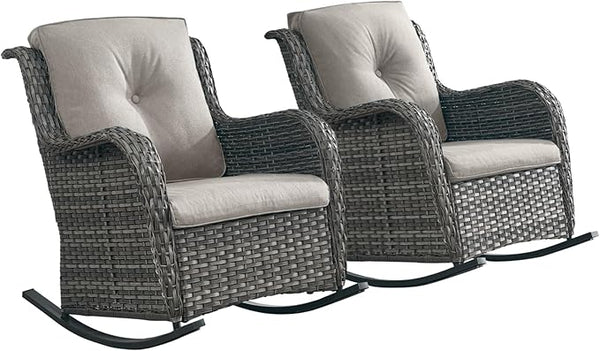 Rilyson Patio Chairs Outdoor Rocking Chair - 2 Piece Wicker Rattan Rocker Chairs Set with High Back and Deep Seating - Photo 1