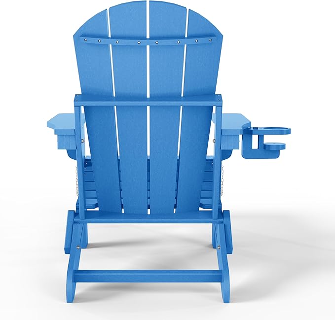 WestinTrends Malibu Folding Adjustable Adirondack Chair with Retractable Ottoman and Cup Holder, Pacific Blue