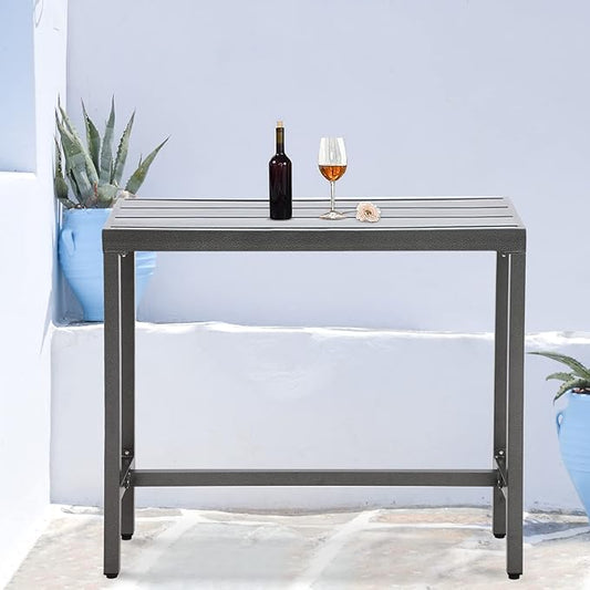 Outdoor Patio Counter Height Bar Table, 47" Rectangle for Patio, Garden, Yard, Balcony, Poolside (Grey, 47"L)