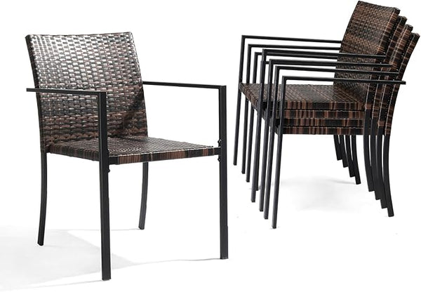 VINGLI Stackable Wicker Chairs Outdoor Dining Set of 4, All-Weather Patio Chairs for Garden, Porch, Deck - Photo 1