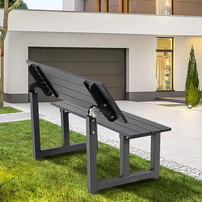 TECSPACE 47 Inches Aluminum Picnic Table Bench Black, Covertible Outdoor Bench with 400 LBS Weight Capacity for Park, Garden and Patio